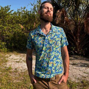 Columbia Hawaiian Polo Shirt – Tropical Print – Size L